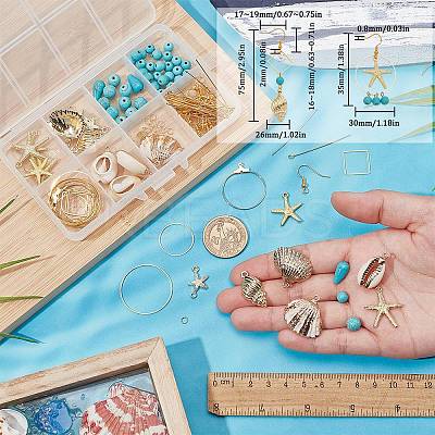Ocean Theme Synthetic Turquoise & Natural Shell Dangle Earrings DIY Making Kit DIY-SC0025-79-1