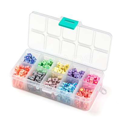 300Pcs 10 Colors Handmade Flower Printed Polymer Clay Beads CLAY-LS0001-08-1