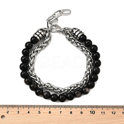 Natural Silver Leaf Jasper Round Beads Multi-strand Bracelets BJEW-D330-02P-07-1