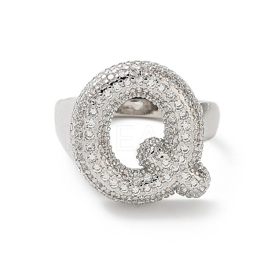 Letter Brass Micro Pave Clear Cubic Zirconia Open Cuff Ring for Women RJEW-N046-03Q-P-1