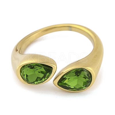 Ion Plating(IP) 304 Stainless Steel Rhinestone Teardrop Cuff Open for Women RJEW-N046-04E-G-1