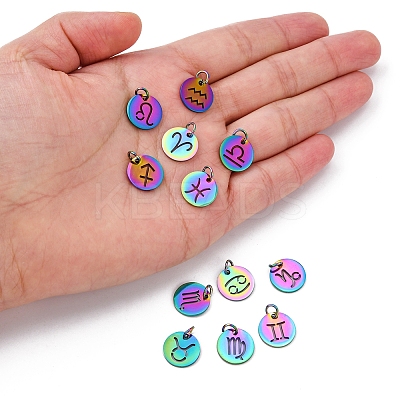 12Pcs 12 Style Rainbow Color Ion Plating(IP) 201 Stainless Steel Charms STAS-YW0001-32-1