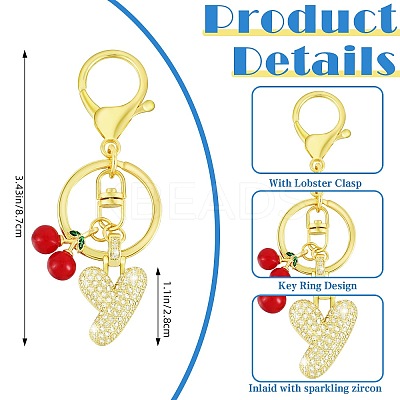 Brass Micro Pave Clear Cubic Zirconia Letter Pendant Keychain KEYC-SW00015-Y-1