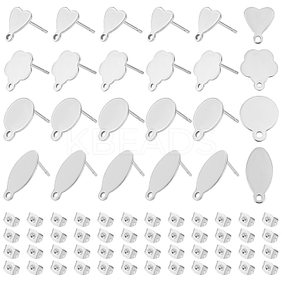 80Pcs 4 Style 304 Stainless Steel Stud Earring Findings and 90Pcs Ear Nuts STAS-UN0034-92-1