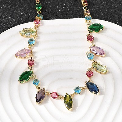 Brass Pave Colorful Cubic Zirconia Geometric Link Chain Necklaces NJEW-C111-03A-1