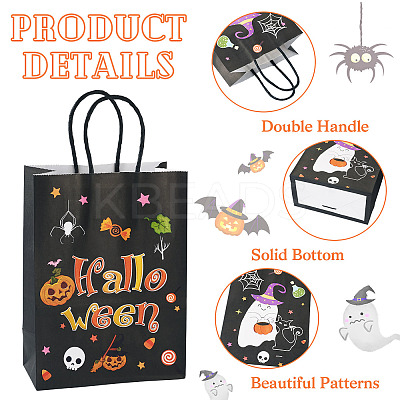 8Pcs 4 Styles Halloween Theme Printed Paper Gift Tote Bags ABAG-TA0001-60-1