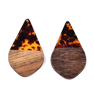 Transparent Resin and Walnut Wood Pendants RESI-T057-06D-1