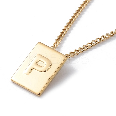 Stainless Steel Initial Letter Rectangle Pendant Necklace for Men Women NJEW-E090-01G-16-1