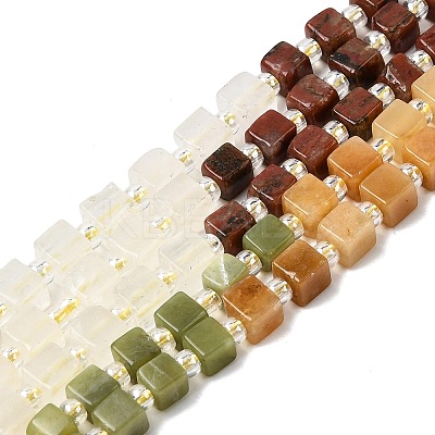 Natural Unakite & Quartz Crystal & Chinese Southern Jade & Yellow Aventurine & Sesame Jasper Beads Strands G-H333-03H-1