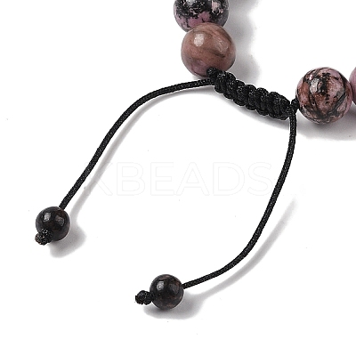 10mm Round Natural Rhodonite Braided Bead Bracelets BJEW-C067-01C-13-1