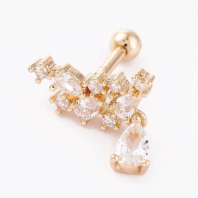 Brass Micro Pave Clear Cubic Zirconia Barbell Cartilage Earrings AJEW-P017-16G-1