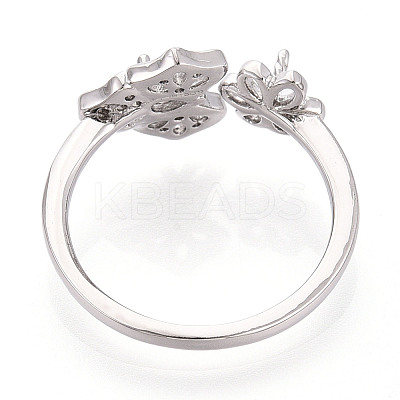Leaf Brass Micro Pave Clear Cubic Zirconia Cuff Ring Settings KK-T076-34P-1