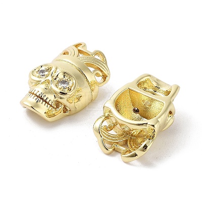 Rack Plating Skull Brass Micro Pave Cubic Zirconia Pendants KK-E102-19G-1
