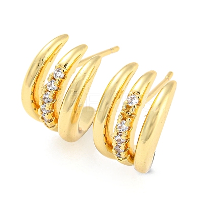 Multi-layer Moon Rack Plating Brass Micro Pave Cubic Zirconia Stud Earrings for Women EJEW-F326-23G-1