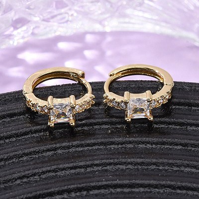 Brass Micro Pave Clear Cubic Zirconia Square Hoop Earrings EJEW-S280-06G-1