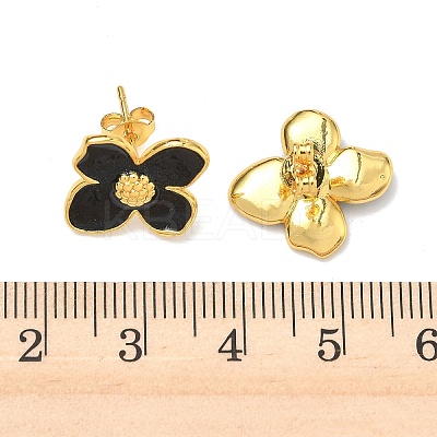 Flower Brass Enamel Stud Earrings EJEW-P341-03G-1
