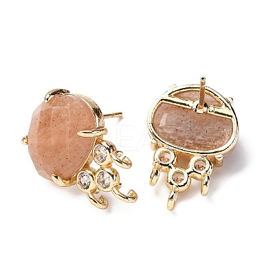 Brass Micro Pave Cubic Zirconia Stud Earring Findings with Natural Sunstone KK-Z096-05G-04-1
