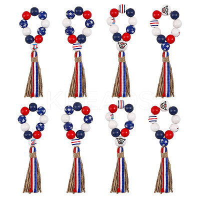 Independence Day Wood Bead Napkin Rings AJEW-FH0003-52-1