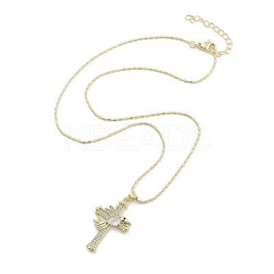 Brass Micro Pave Clear Cubic Zirconia Pendant Necklaces NJEW-B101-07G-02-1