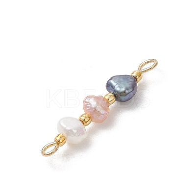 Natural Baroque Keshi Pearl Two Sides Polished Beaded Links Connector Charms PALLOY-JF04813-1