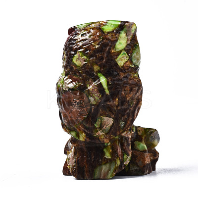 Owl Assembled Natural Bronzite & Synthetic Imperial Jasper Model Ornament G-N330-63-1