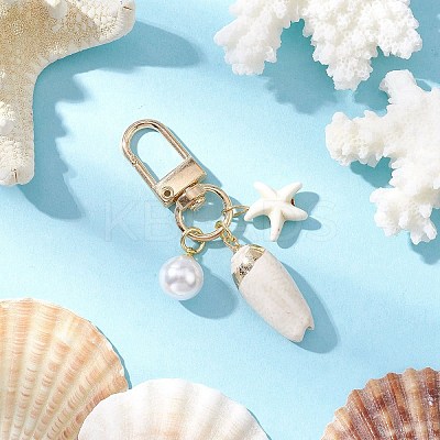 Spiral Shell & Synthetic Turquoise Starfish Pendant Decorations HJEW-JM03171-1
