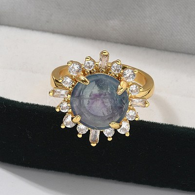 Sunflower Natural & Synthetic Gemstone Finger Rings RJEW-B113-03G-1