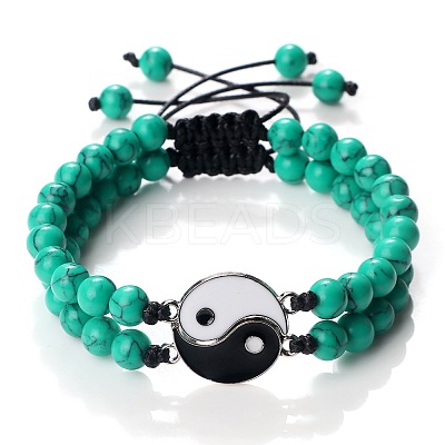 Black and White Yin Yang Synthetic Turquoise Braided Bracelets NA9786-9-1