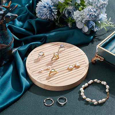 Flat Round 6-Slot Wood Ring Display Stands RDIS-WH0002-22-1