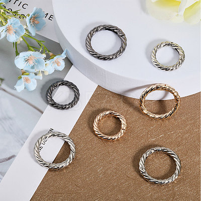 12Pcs 6 Styles Alloy Twist Spring Gate Ring FIND-CA0007-96-1