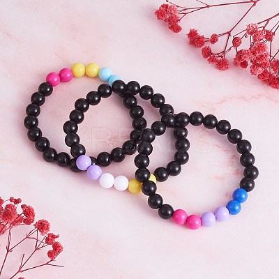 Acrylic Round Beaded Stretch Bracelet for Women BJEW-SW00066-01-1