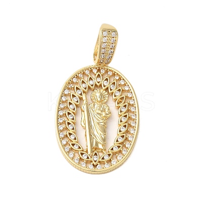 Rack Plating Brass Micro Pave Clear Cubic Zirconia Pendants KK-C067-09G-02-1