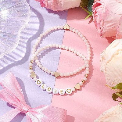 2Pcs 2 Styles Frosted Faceted Glass Beaded Stretch Bracelet Sets BJEW-JB10452-03-1