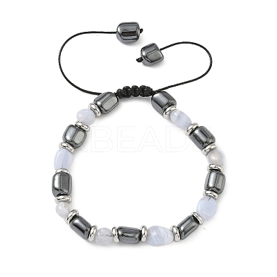 Natural  Chalcedony
 & Non-magnetic Synthetic Hematite Beaded Braided Bead Bracelets for Men Women BJEW-Z148-08P-03-1