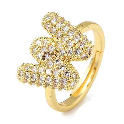 Rack Plating Letter Brass Micro Pave Clear Cubic Zirconia Adjustable Rings for Women KK-S391-03G-W-1