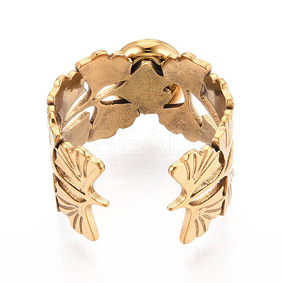 Leaf 304 Stainless Steel Open Cuff Rings RJEW-Z078-21G-1