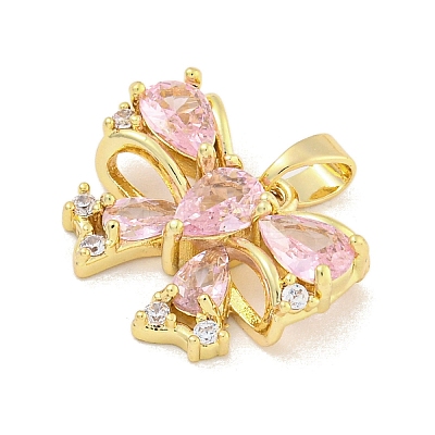 Bowknot Charm Rack Plating Brass Cubic Zirconia Pendants KK-M291-15G-1