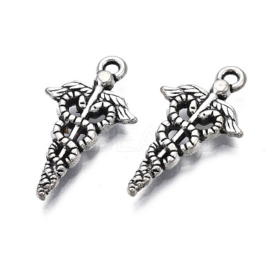 Tibetan Style Alloy Caduceus Medical Symbol Charms TIBEP-N008-138-1