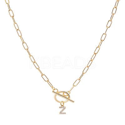 1Pc 304 Stainless Steel Chain & Brass Micro Pave Cubic Zirconia Letter Pendant Necklaces NJEW-LP0001-36Z-G-1