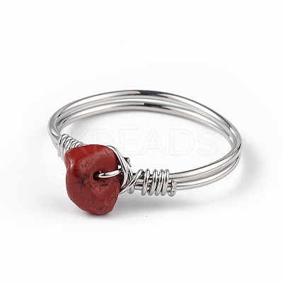 Natural Mixed Gemstone Chips Finger Ring RJEW-L082-03P-1