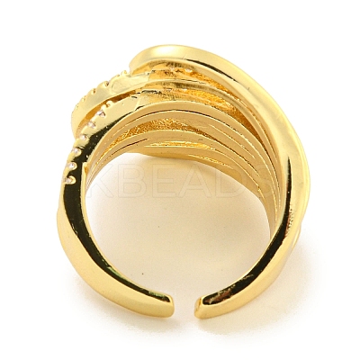 Rack Plating Brass Micro Pave Cubic Zirconia Open Cuff Ring for Women RJEW-C082-13G-1