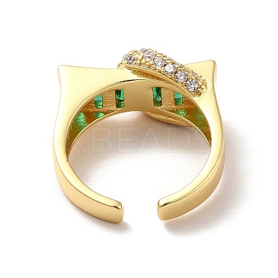 Cubic Zirconia Rectangle with Moon Open Cuff Ring RJEW-C041-06G-03-1