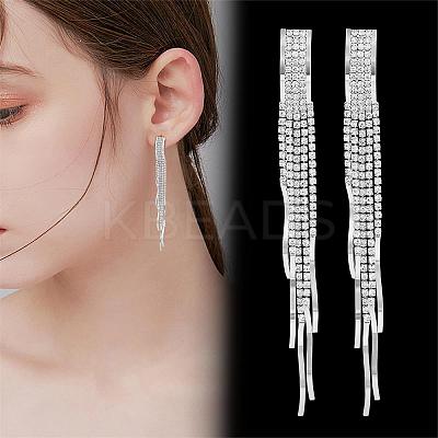 Boho Tassel Chandelier Earrings Cubic Zirconia Long Earrings Crystal Dangling Earrings Long Drop Chain Earrings Long Rhinestone Tassel Earrings for Women JE1070B-1