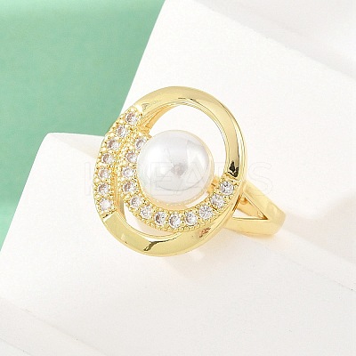 Brass Micro Pave Cubic Zirconia Finger Rings for Women RJEW-D340-02G-05-1