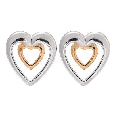 304 Stainless Steel Two Tone Heart Stud Earrings EJEW-C142-14PG-1