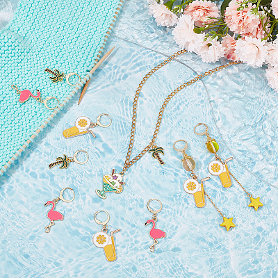 Summer Theme Alloy Enamel Pendant Locking Stitch Markers HJEW-AB00174-1