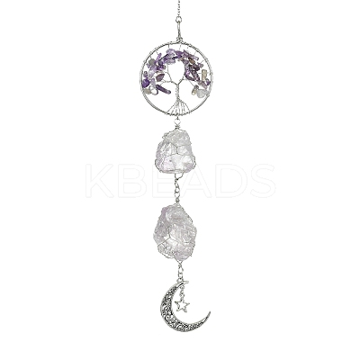 Tree of Life Natural Amethyst Pendant Decorations HJEW-JM01855-02-1