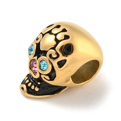 304 Stainless Steel Rhinestone European Beads STAS-U005-10G-1