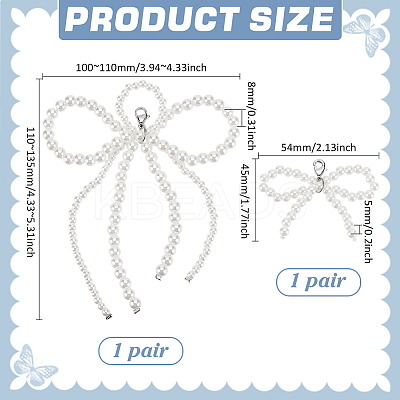 2 Pairs 2 Styles Bowknot Plastic Imitation Pearl Shoe Charms DIY-FG0006-80-1