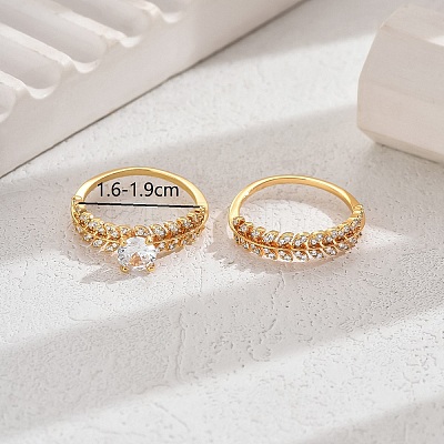 Elegant Copper Ring with 18K Gold Plating and Diamond Inlay YE9619-7-1